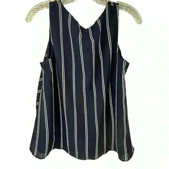 Cynthia Rowley Women's M Blue Striped V-Neck Sleeveless Tank Top - Picture 4 of 8